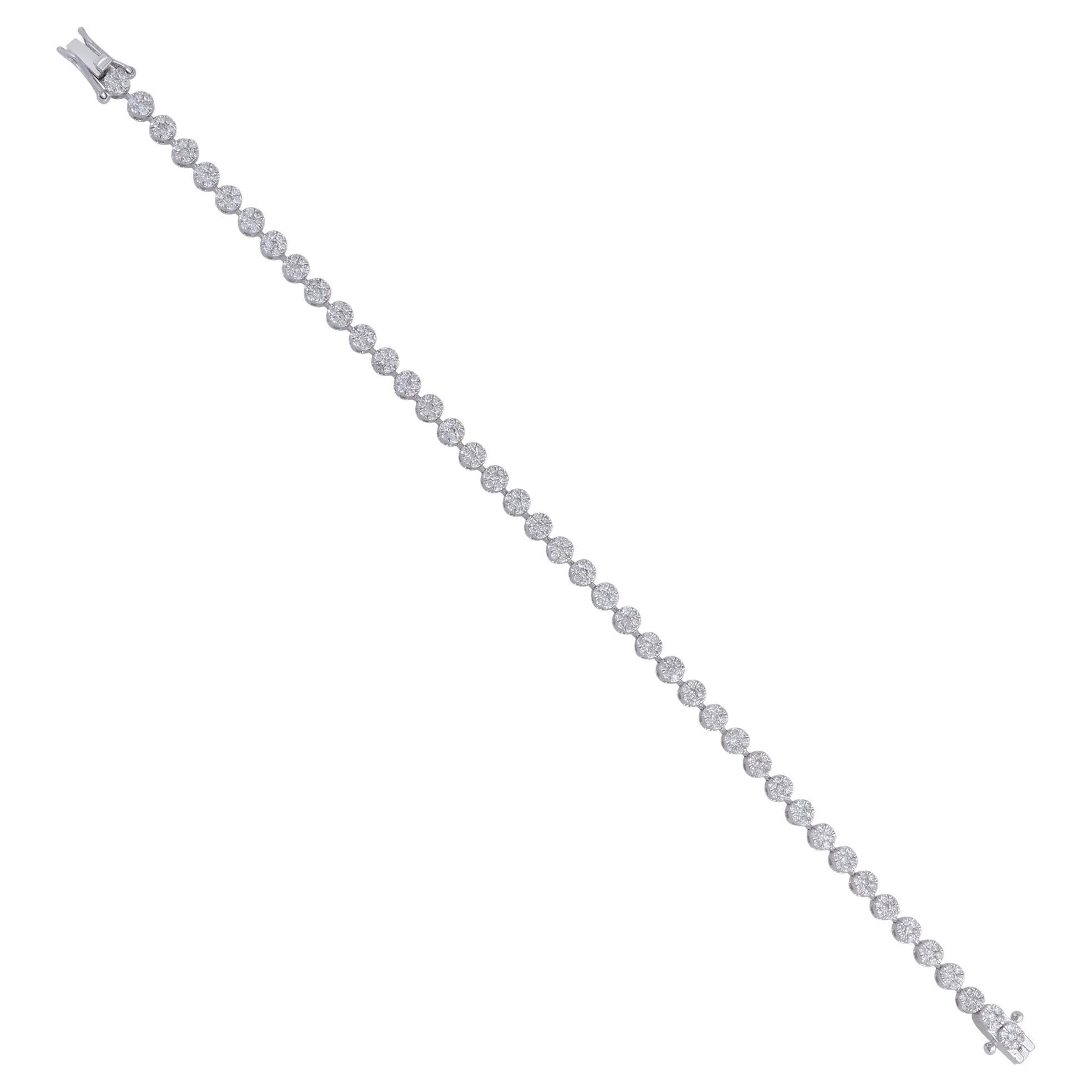 Real 2.40 Carat Diamond Multi Round Disc Charms Bracelet 14k White Gold Jewelry For Sale