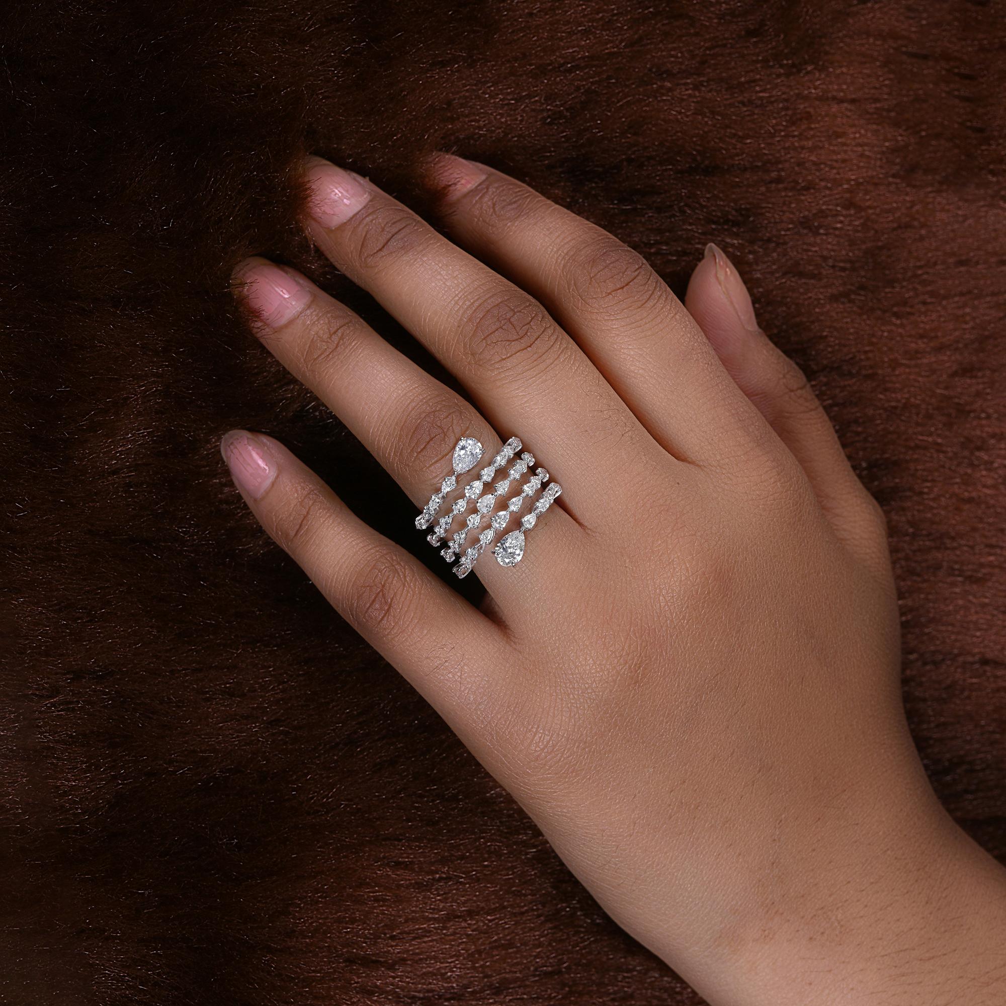 Women's Real 2.41 Carat SI/H Pear Brilliant Cut Diamond Ring 14 Karat White Gold Jewelry For Sale