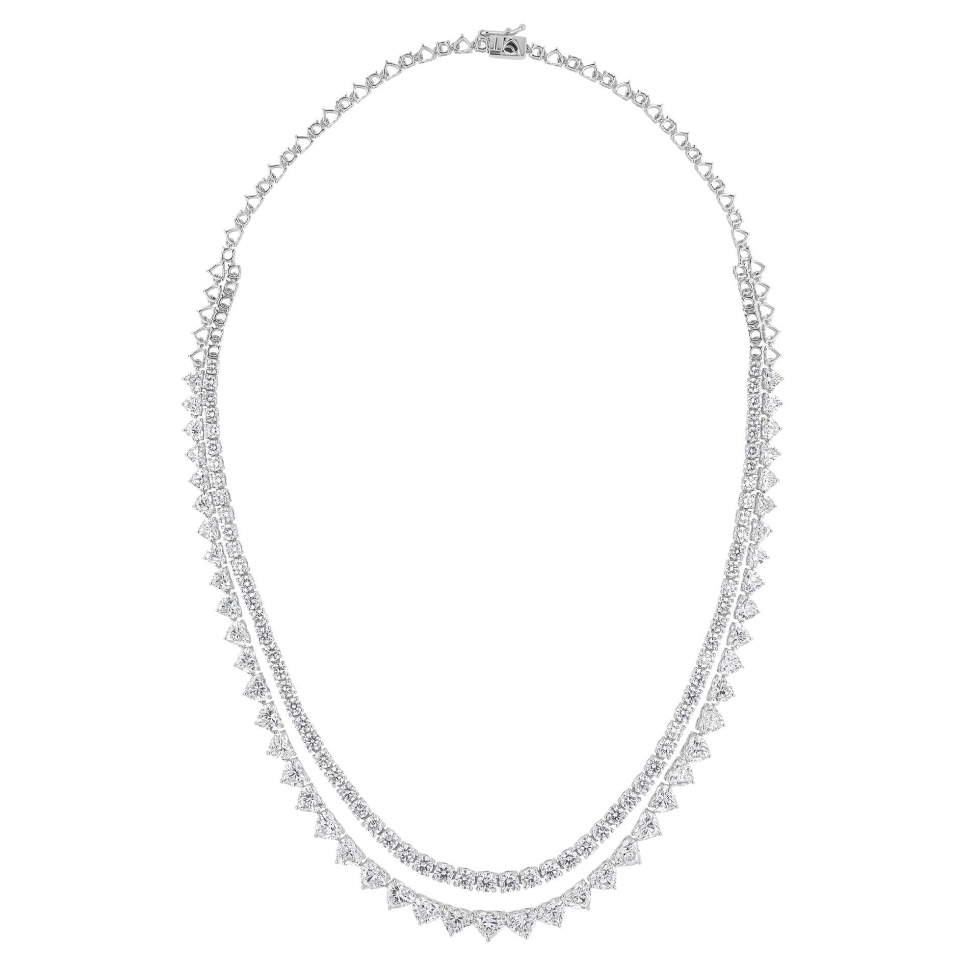Real 24.13 Carat SI/H Heart Round Diamond Necklace 18 Karat White Gold Jewelry For Sale