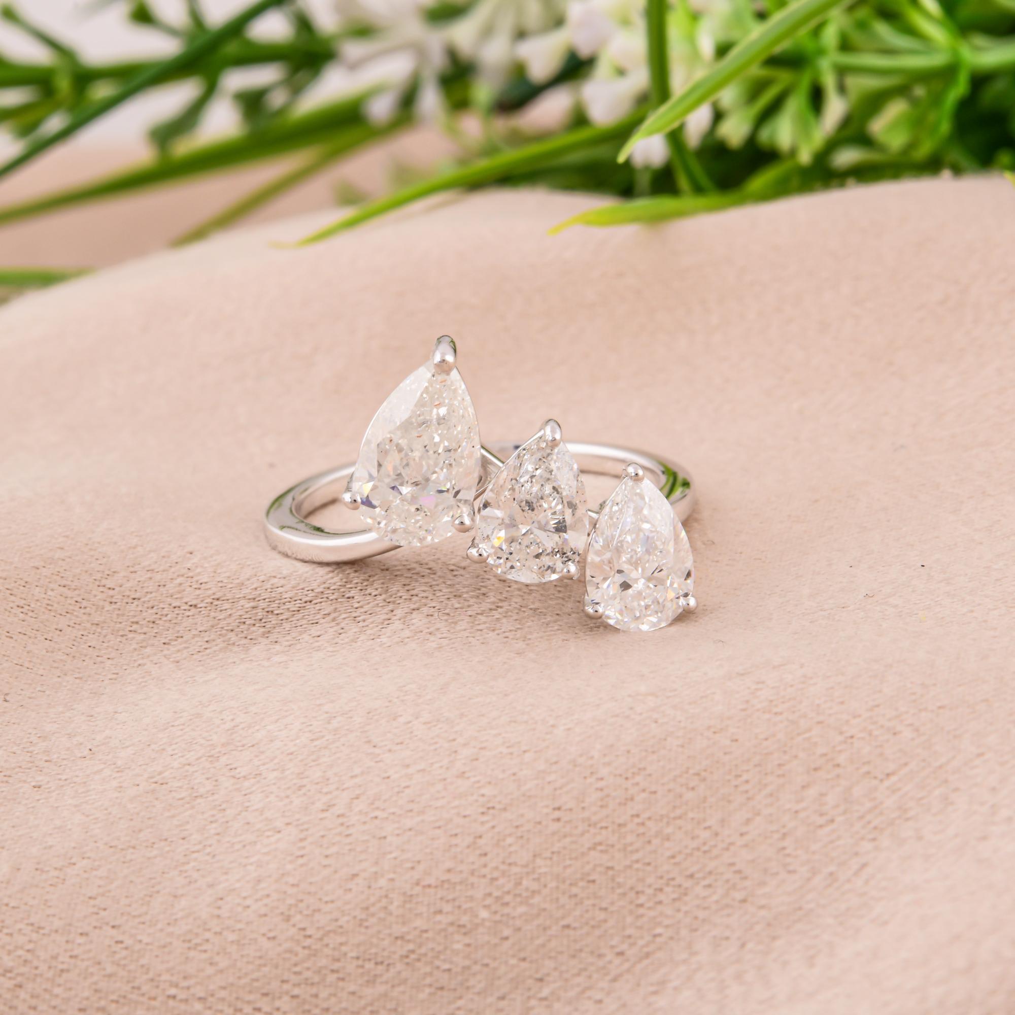 Modern Real 2.43 Carat SI/H Pear Brilliant Cut Diamond Ring 14 Karat White Gold Jewelry For Sale