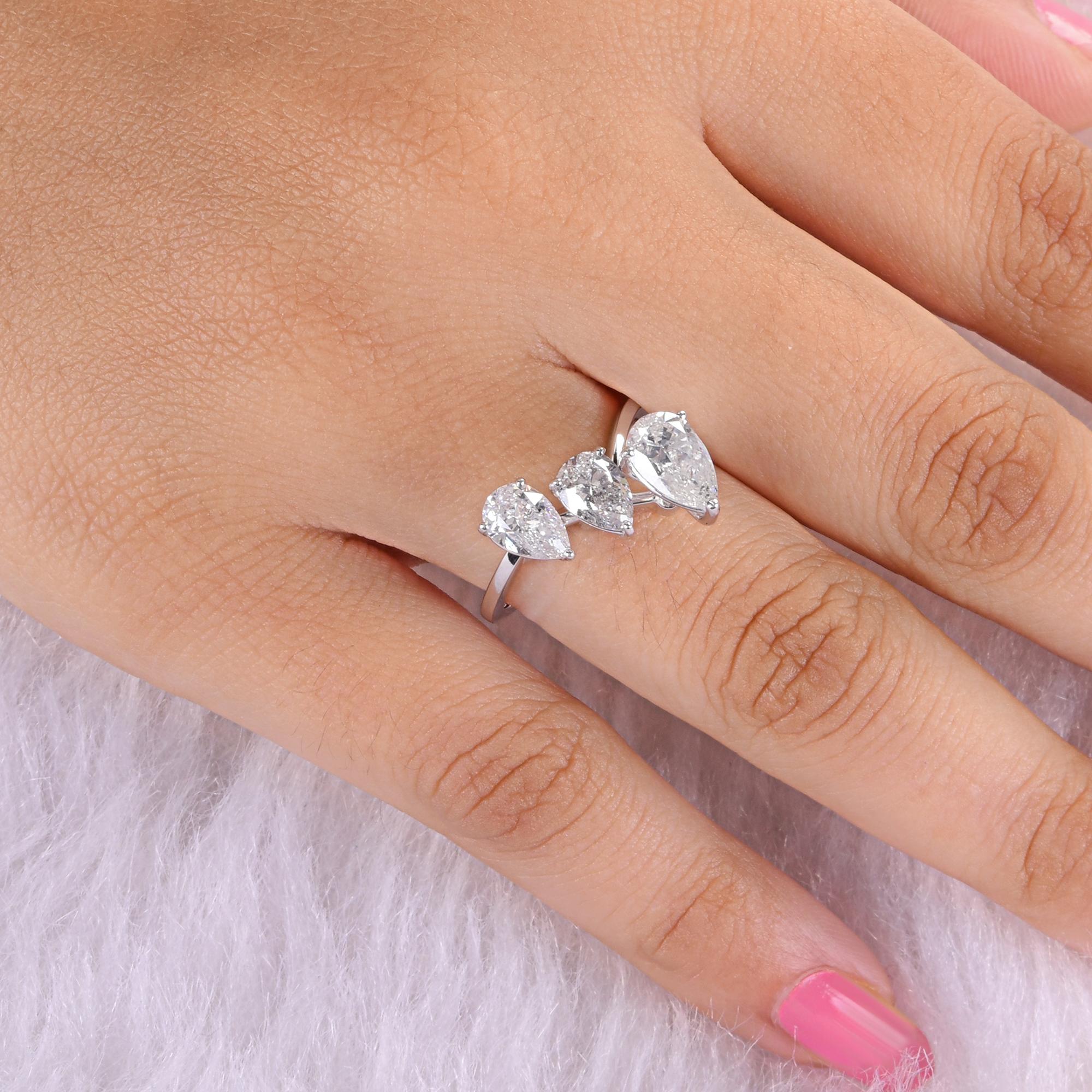 Pear Cut Real 2.43 Carat SI/H Pear Brilliant Cut Diamond Ring 14 Karat White Gold Jewelry For Sale