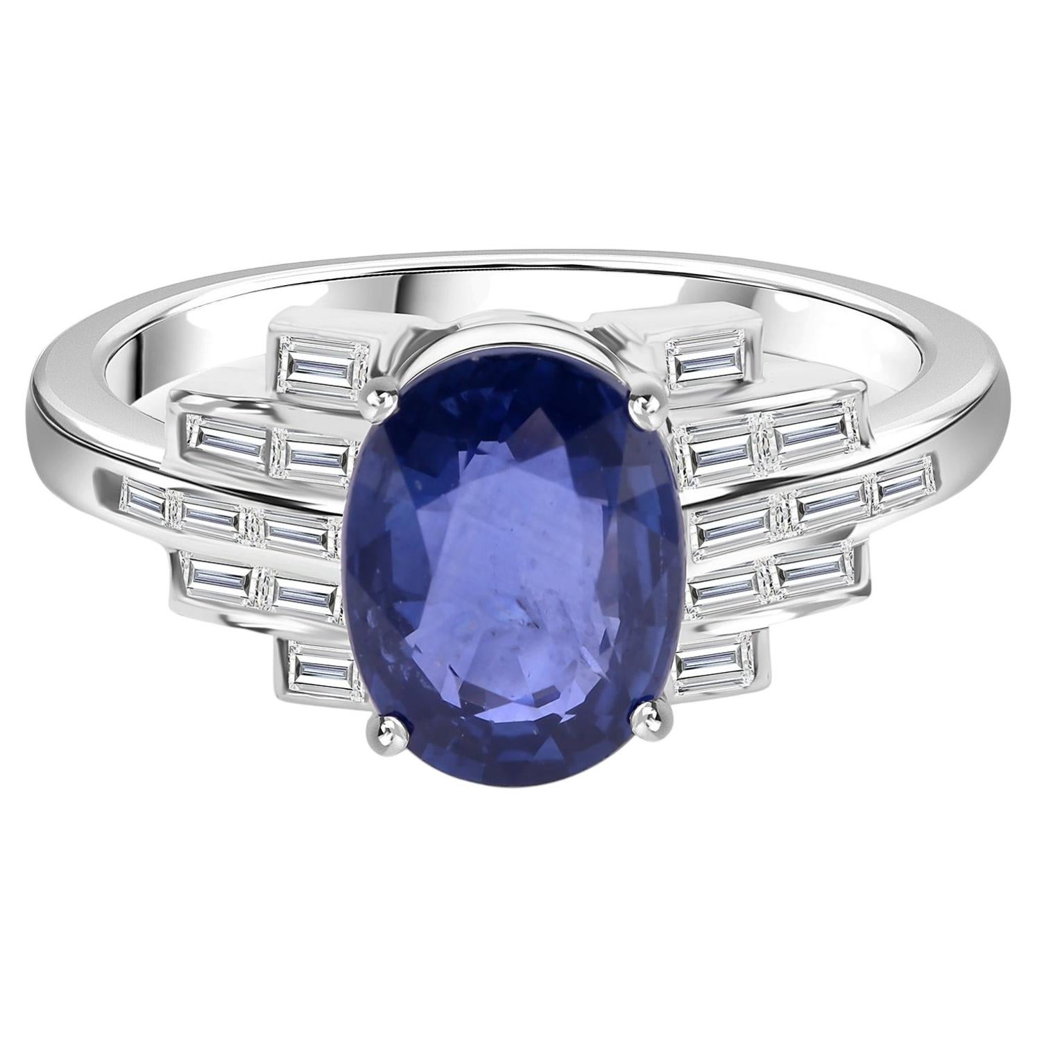Echter 2,46 Karat Blauer Saphir 0,24 Karat SI/H Diamantring 18 Karat Weißgold