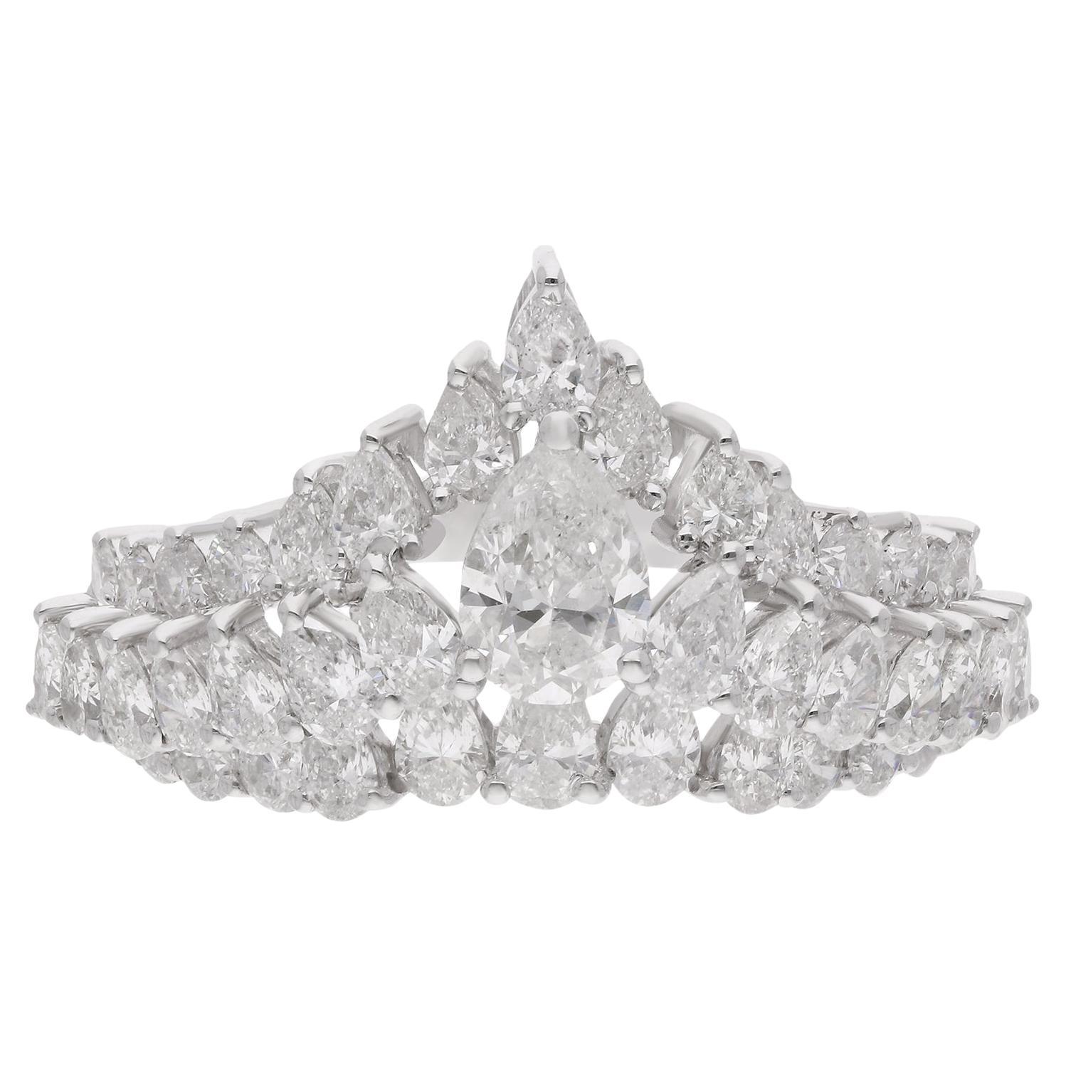 Real 2.47 Carat Pear Diamond Chevron Ring 18 Karat Solid White Gold Fine Jewelry