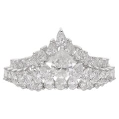 Real 2.47 Carat Pear Diamond Chevron Ring 18 Karat Solid White Gold Fine Jewelry