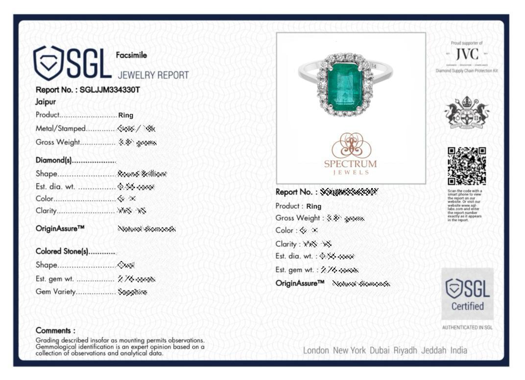 Real 2,48 Karat sambischer Smaragd Ring 0,43 Karat SI/H Diamant 14 Karat Weißgold im Angebot 2