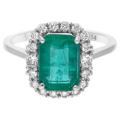 Bague réelle en or blanc 14 carats avec émeraude de Zambie de 2,48 carats et diamants de 0,43 carat SI/H