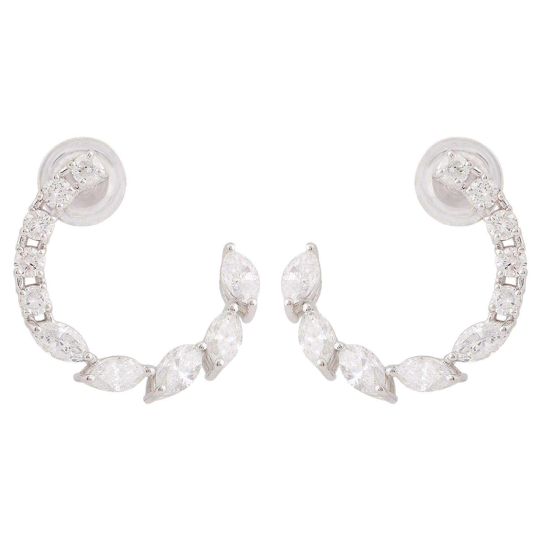 Véritable 2.49 Carat Marquise Diamond Stud Earrings 18k White Gold Handmade Jewelry en vente