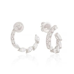 2.49 Ct Marquise Cut Natural Diamond Curved Stud 18k Solid White Gold Earrings