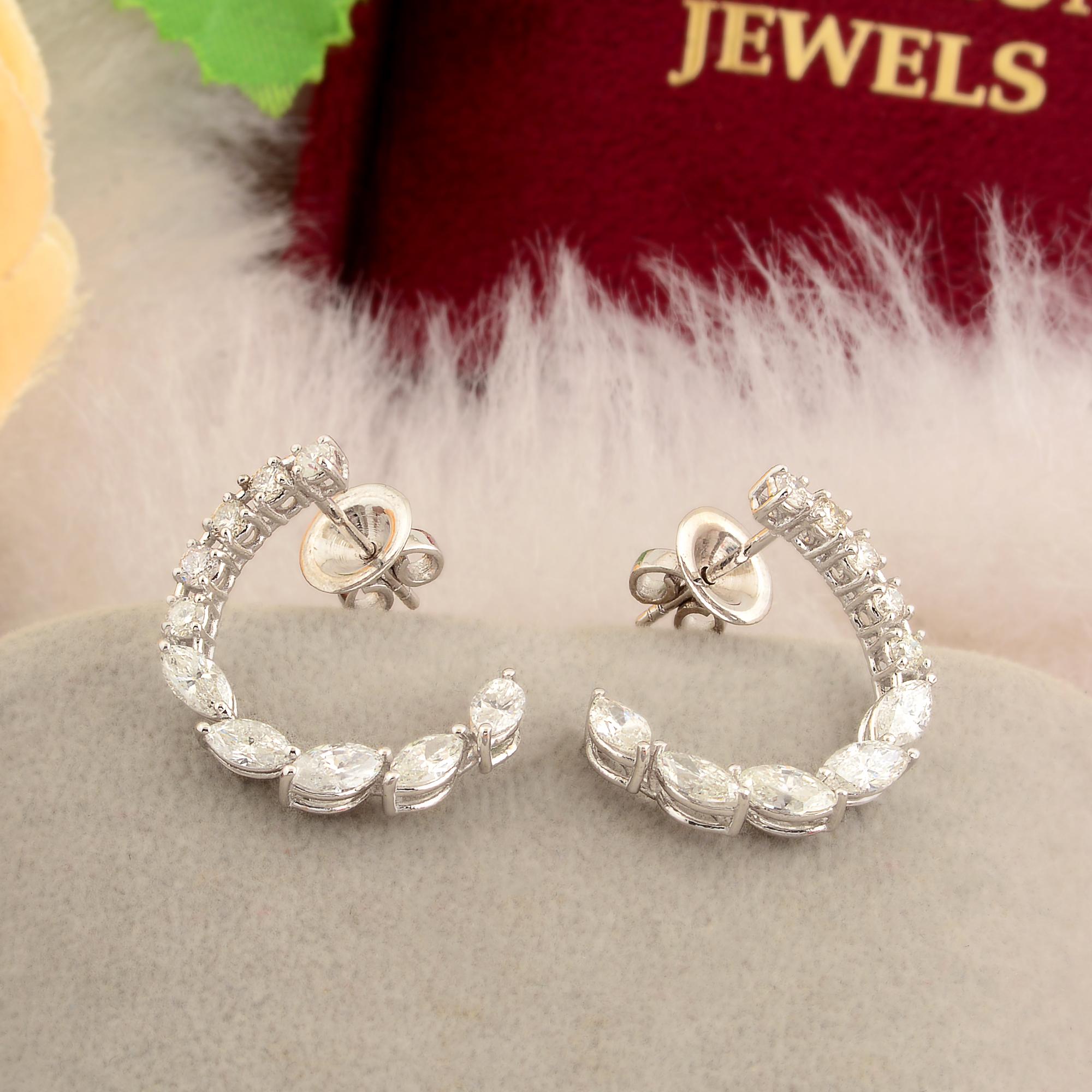 Modern Real 2.49 Carat Marquise Diamond Stud Earrings 18k White Gold Handmade Jewelry For Sale