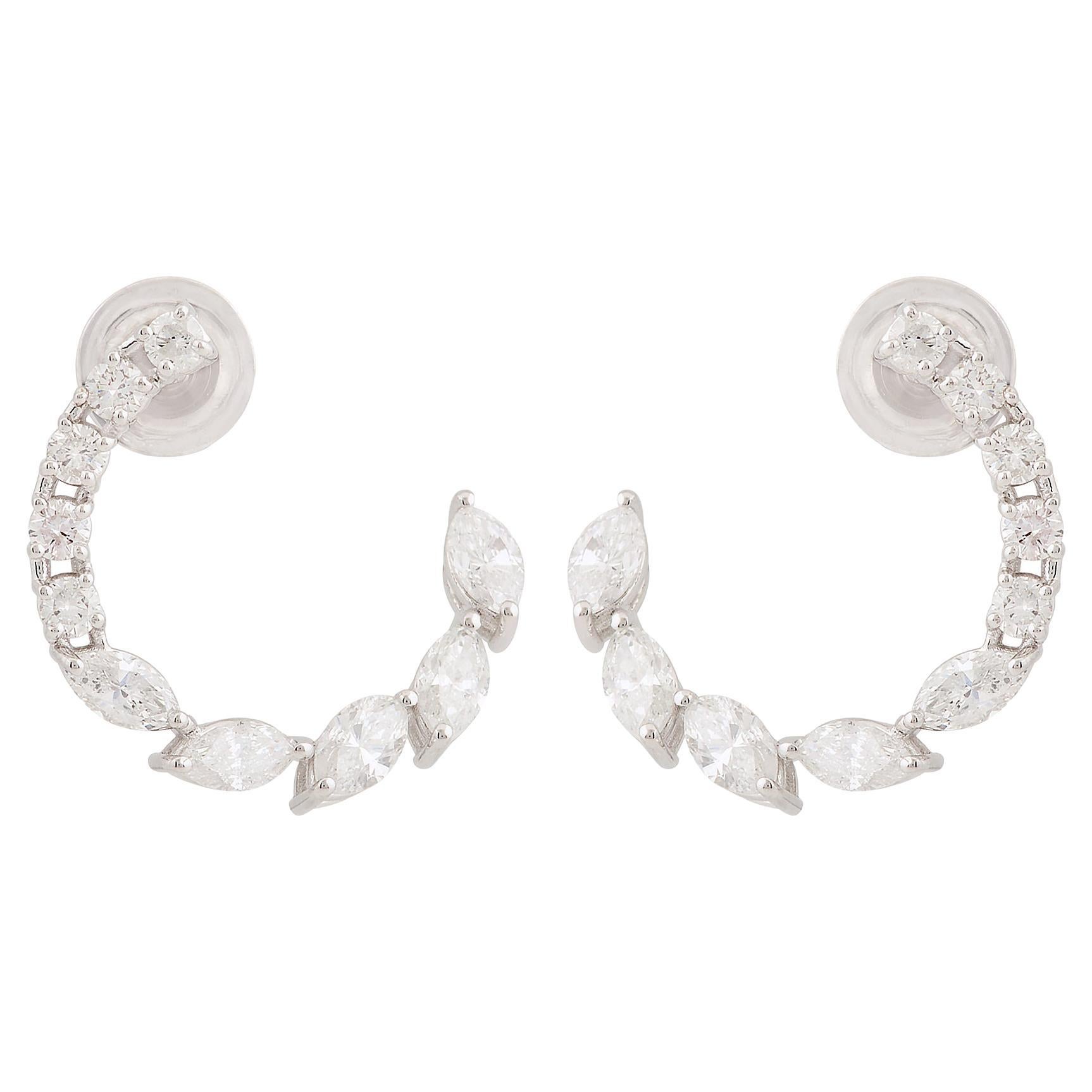 Clous d'oreilles en or blanc 18 carats avec diamants marquises 2,49 carats véritables Bijoux faits main