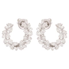 Real 2.50 Carat SI/H Marquise Baguette Diamond Hoop Earrings 10 Karat White Gold