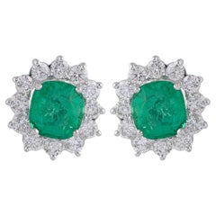 Real 2.55 Carat Emerald Gemstone Earrings 1.30 Carat Diamond 18 Karat White Gold