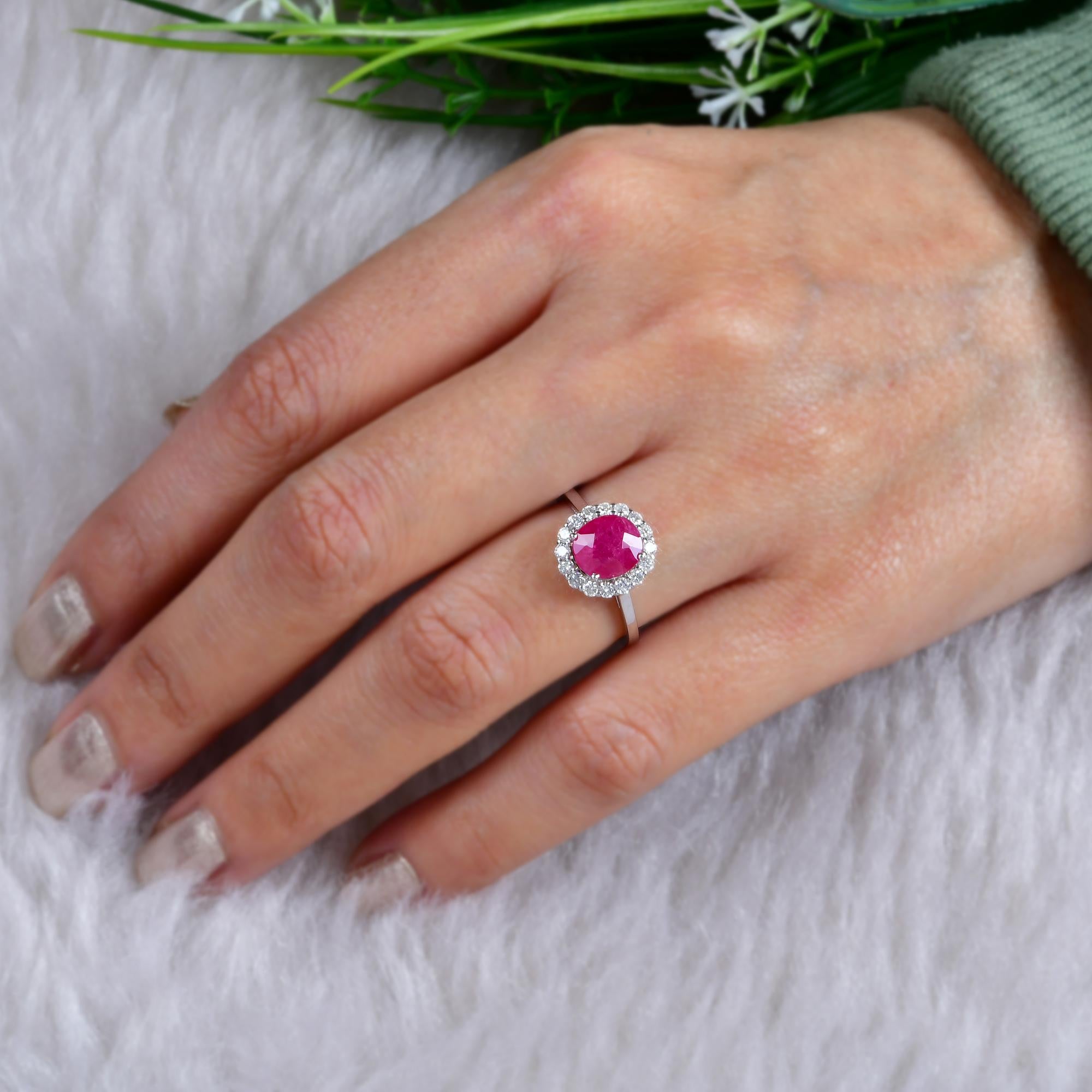 Real 2.55 Carat Ruby 0.45 Carat Diamond Halo Engagement Ring 18 Karat White Gold In New Condition For Sale In Diera, Dubai