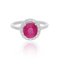 Anello di fidanzamento aureolato con rubino reale da 2,55 carati e diamante da 0,45 carati, oro bianco 18 carati