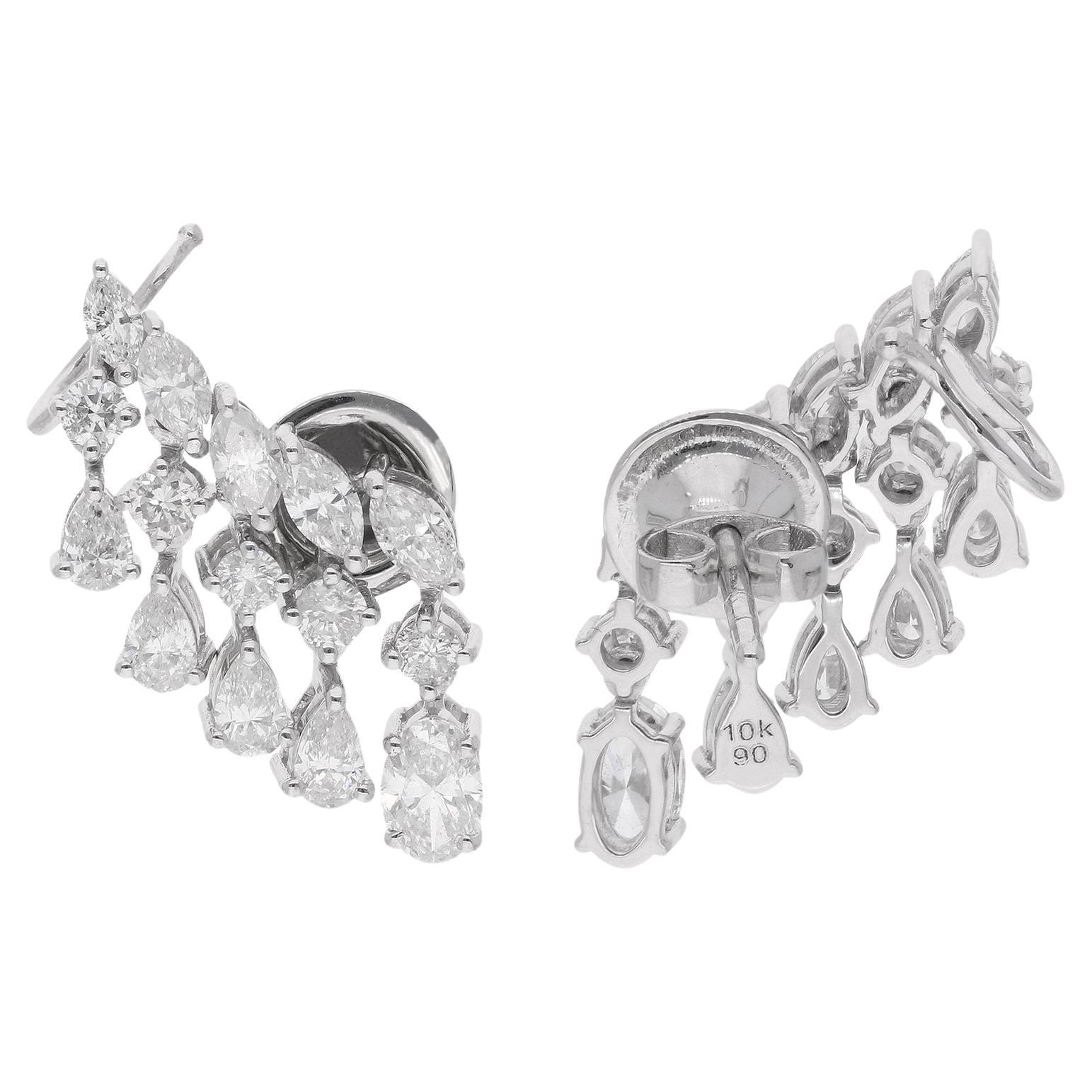 Real 2.57 Ct. Marquise Pear Round Diamond Ear Cuff Earrings 10 Karat White Gold