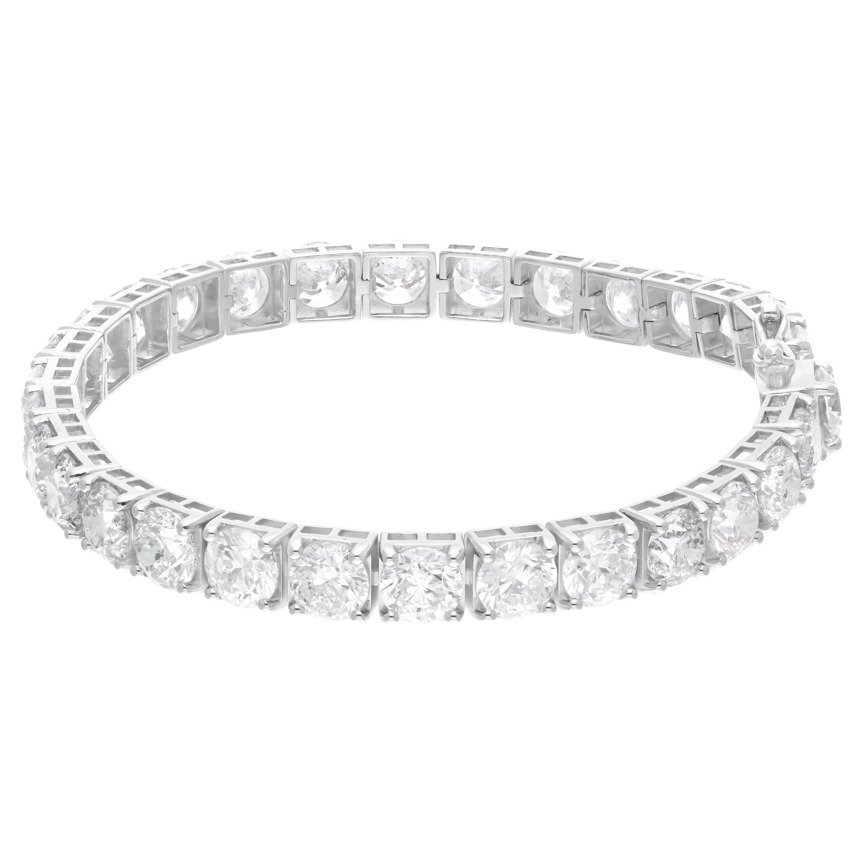 Auténtico Brazalete de diamantes talla brillante redonda SI/H de 25,72 quilates y oro blanco de 18 quilates