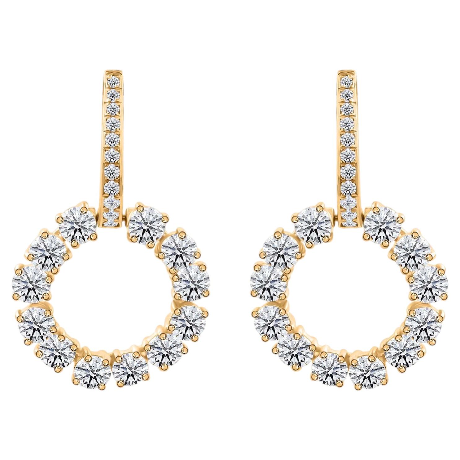 Boucles d'oreilles pendantes en or jaune 18 carats avec un vrai diamant de 2,59 carats, pureté SI, couleur HI