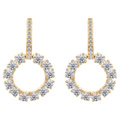 Boucles d'oreilles pendantes en or jaune 18 carats avec un vrai diamant de 2,59 carats, pureté SI, couleur HI