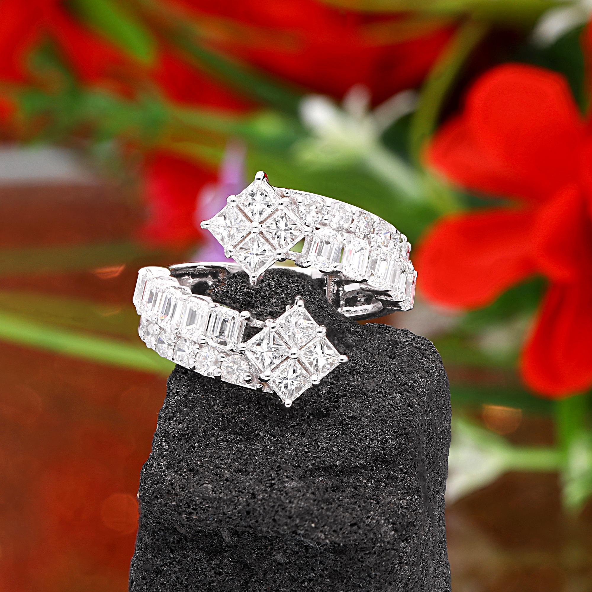For Sale:  Real 2.60 Carat Princess Round Emerald Cut Diamond Wrap Ring 18 Karat White Gold 3