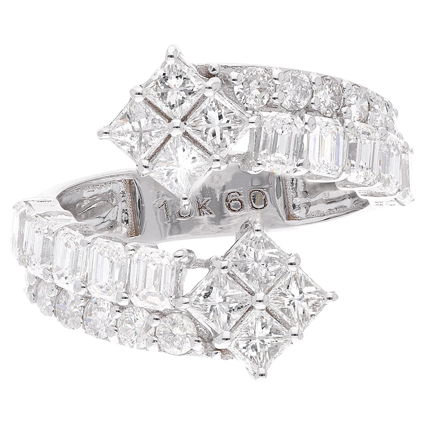For Sale:  Real 2.60 Carat Princess Round Emerald Cut Diamond Wrap Ring 18 Karat White Gold