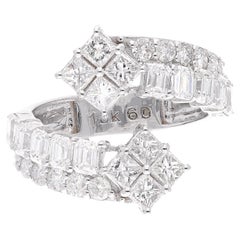 Real 2.60 Carat Princess Round Emerald Cut Diamond Wrap Ring 18 Karat White Gold