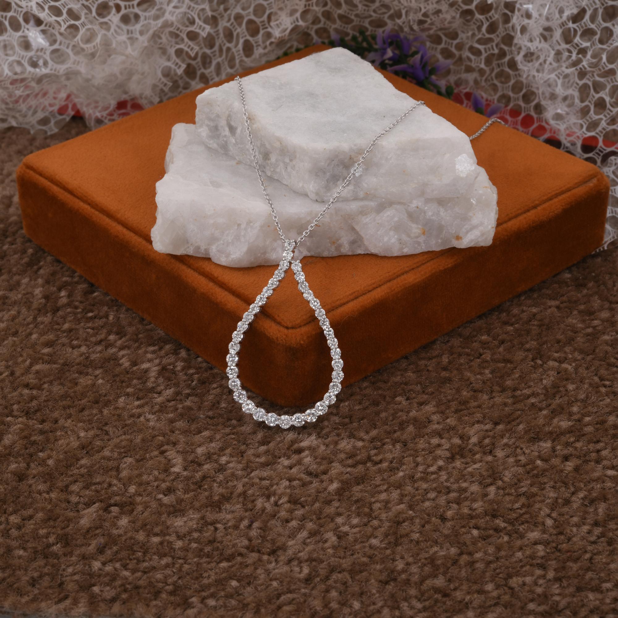 Modern Real 2.60 Carat SI Clarity HI Color Diamond Drop Pendant Necklace 14k White Gold For Sale