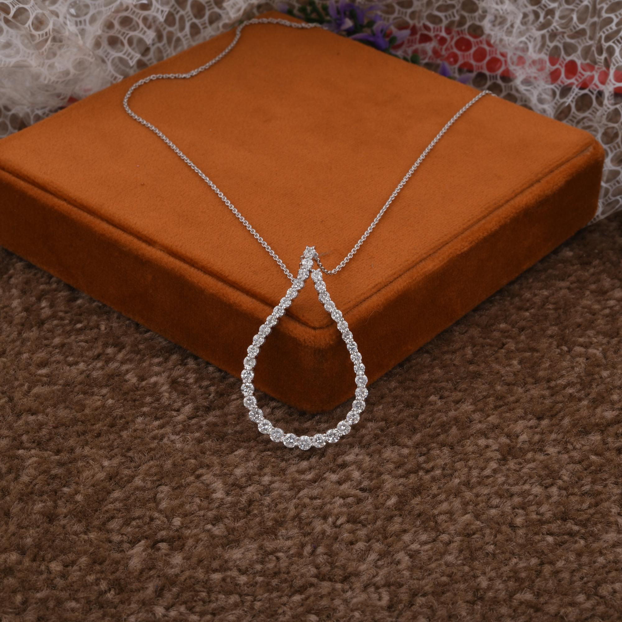 Round Cut Real 2.60 Carat SI Clarity HI Color Diamond Drop Pendant Necklace 14k White Gold For Sale