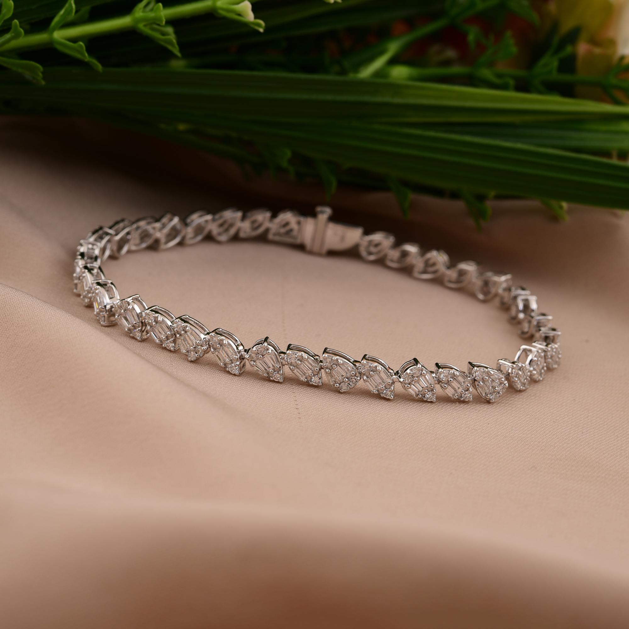Moderne Bracelet véritable en or blanc 14 carats avec diamants ronds baguettes SI/H 2,60 carats en vente