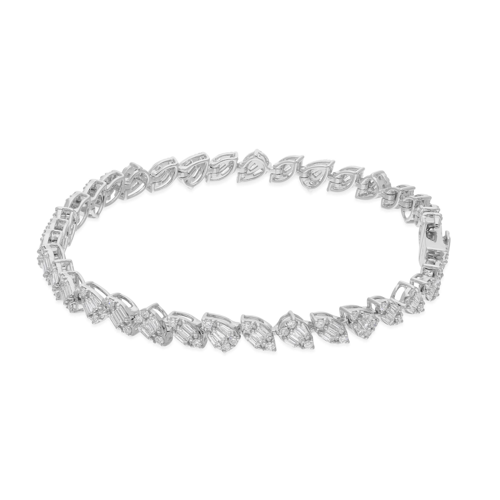 Taille baguette Bracelet véritable en or blanc 14 carats avec diamants ronds baguettes SI/H 2,60 carats en vente
