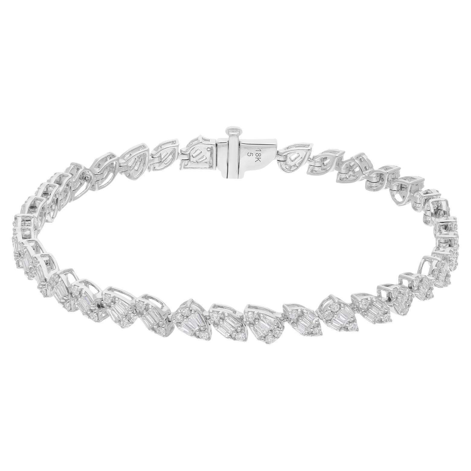 Bracelet véritable en or blanc 14 carats avec diamants ronds baguettes SI/H 2,60 carats Pour femmes en vente