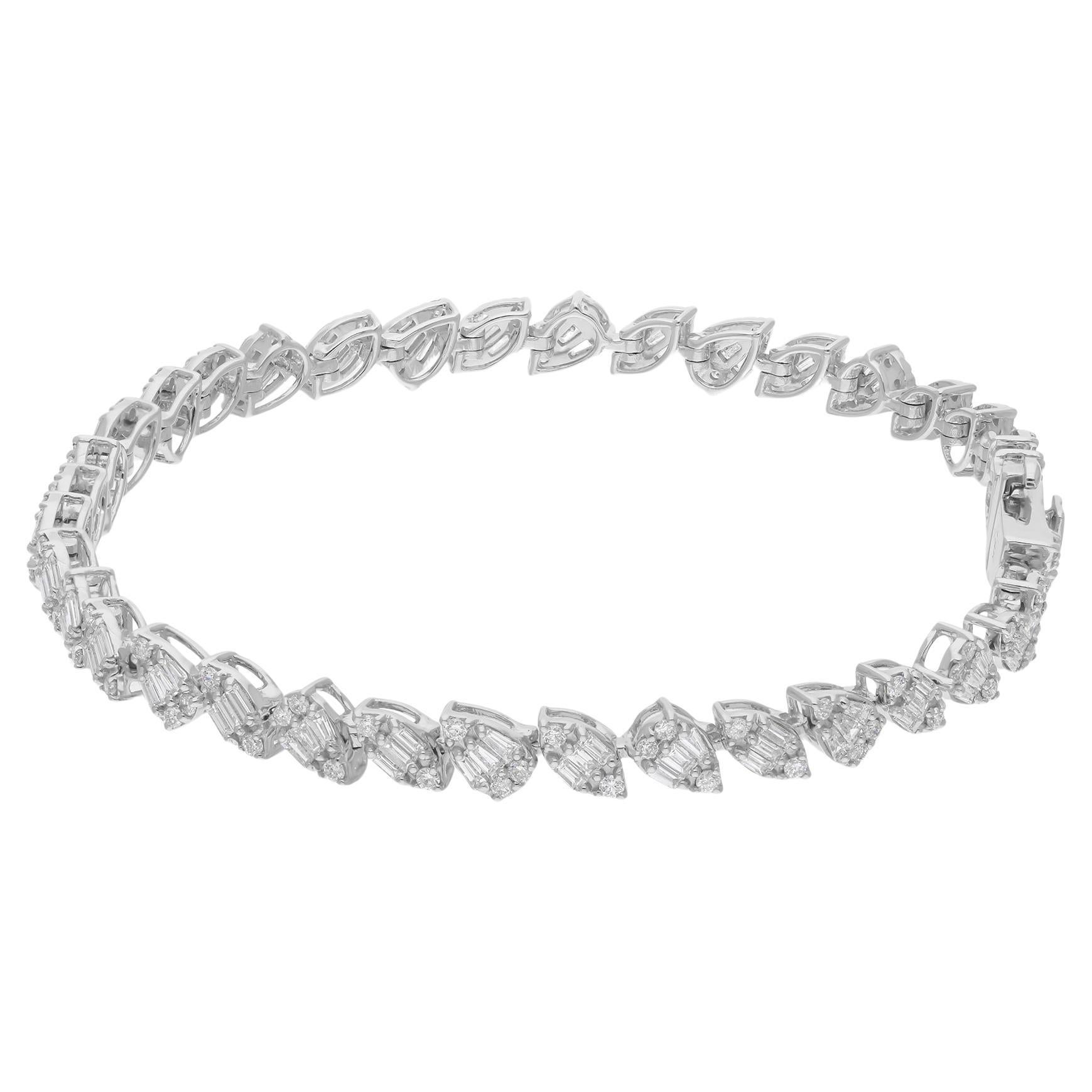 Real 2.60 Carat SI/H Baguette Round Diamond Bracelet 14 Karat White Gold Jewelry