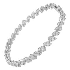 Real 2.60 Carat SI/H Baguette Round Diamond Bracelet 18 Karat White Gold Jewelry