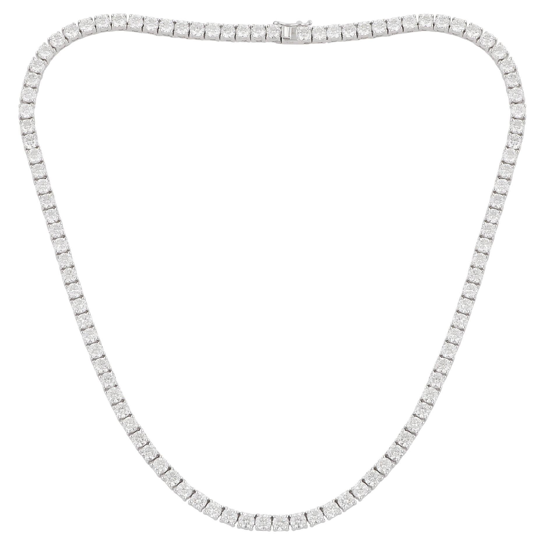 Real 26.1 Carat Round Diamond 14 Karat White Gold Tennis Chain Necklace Jewelry