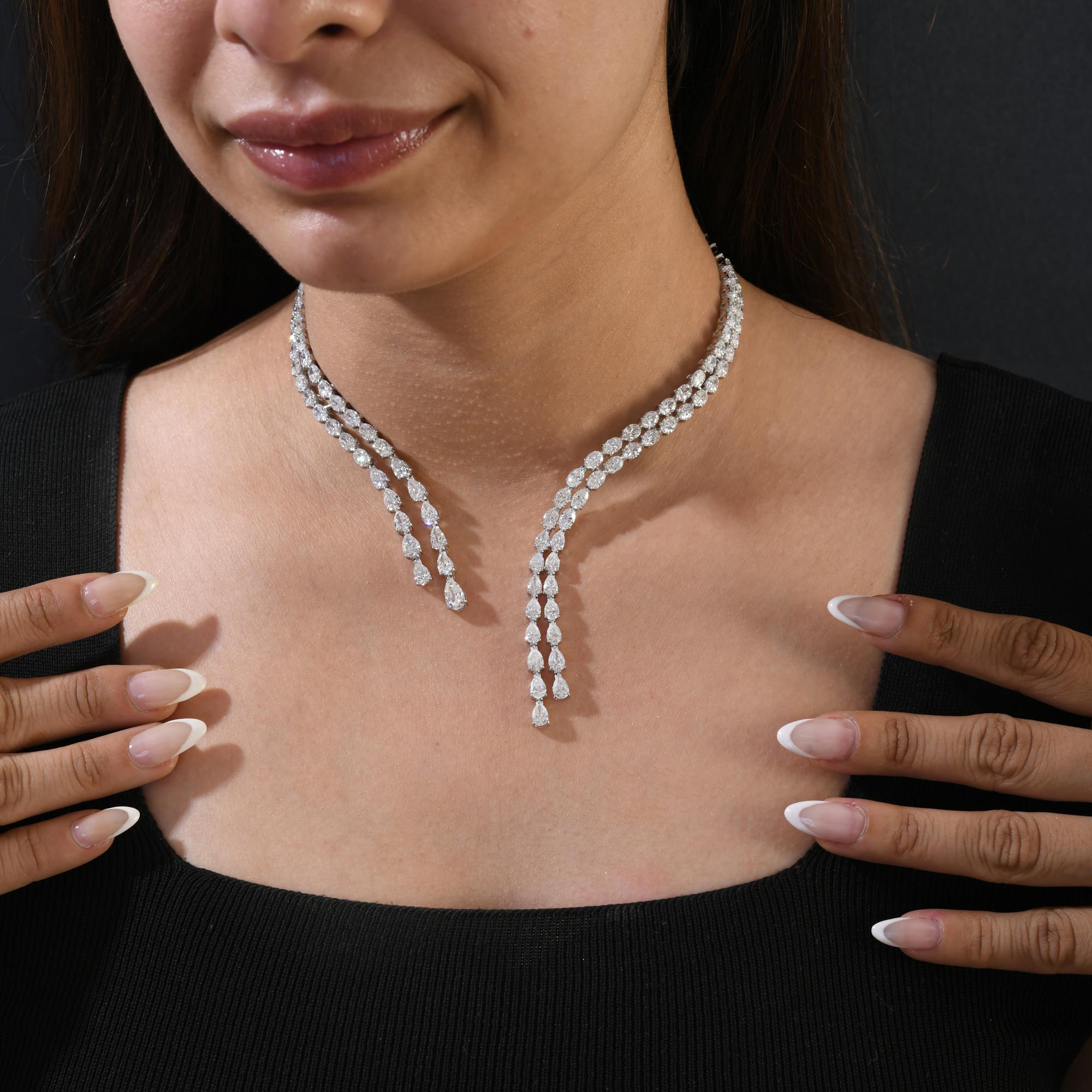 Echte 26,21 Karat SI Reinheit HI Farbe Diamant Choker Halskette 18 Karat Weißgold (Tropfenschliff) im Angebot