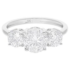 Real 2.63 Carat SI/H Round Brilliant Cut Three Diamond Ring 14 Karat White Gold