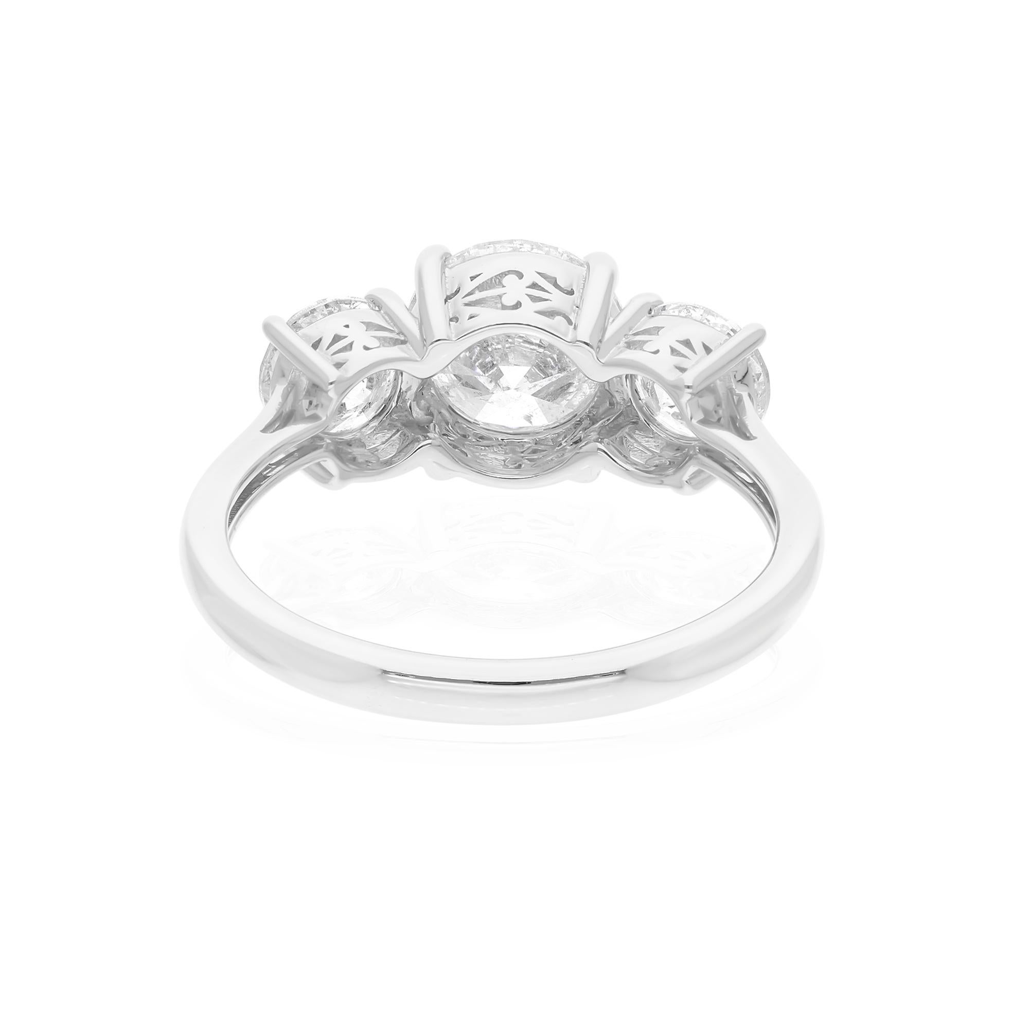 Real 2.63 Carat SI/H Round Brilliant Cut Three Diamond Ring 18 Karat White Gold For Sale 1