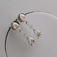 Boucles d'oreilles pendantes en or blanc 18 carats avec un vrai diamant de 2,64 carats, pureté SI, couleur HI