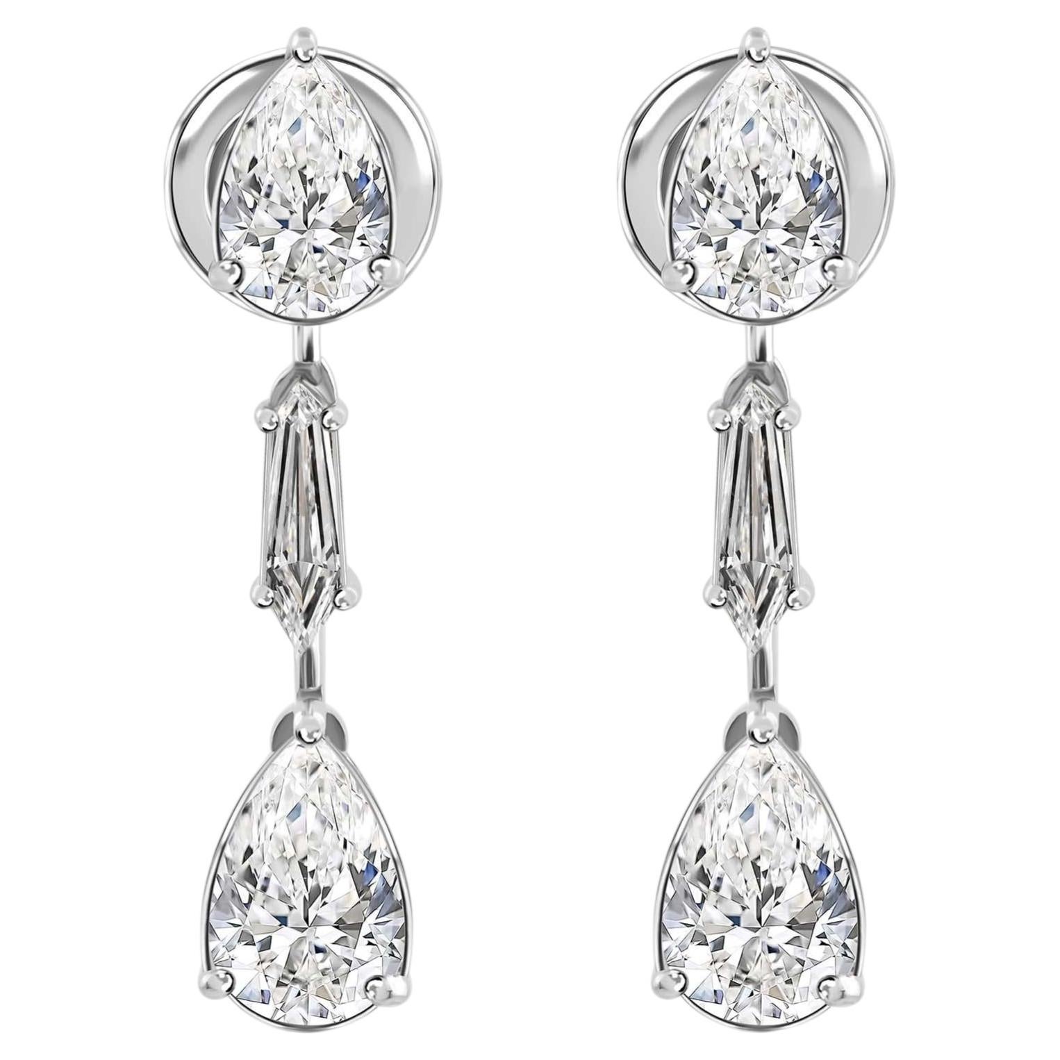 Real 2.64 Carat SI Clarity HI Color Diamond Dangle Earrings 18 Karat White Gold