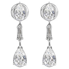 Boucles d'oreilles pendantes en or blanc 18 carats avec un vrai diamant de 2,64 carats, pureté SI, couleur HI