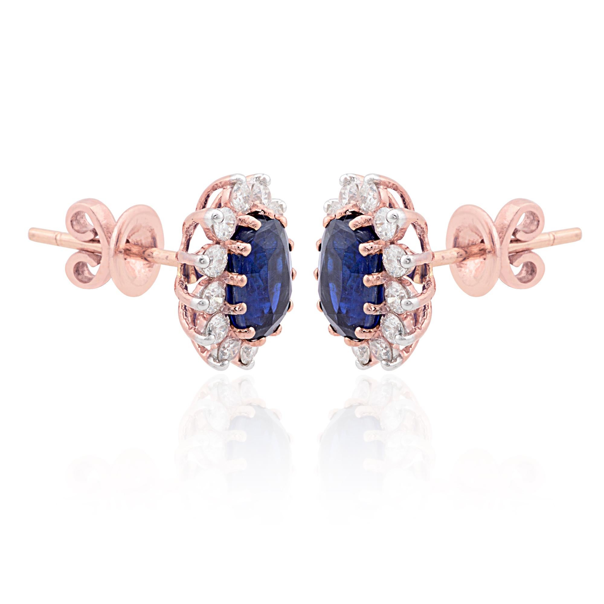 Boucles d'oreilles kyanite ovale 2,66 carats réels Boucles d'oreilles kyanite ovale 0,67 carat diamant Or rose 10 carats Neuf - En vente à Diera, Dubai
