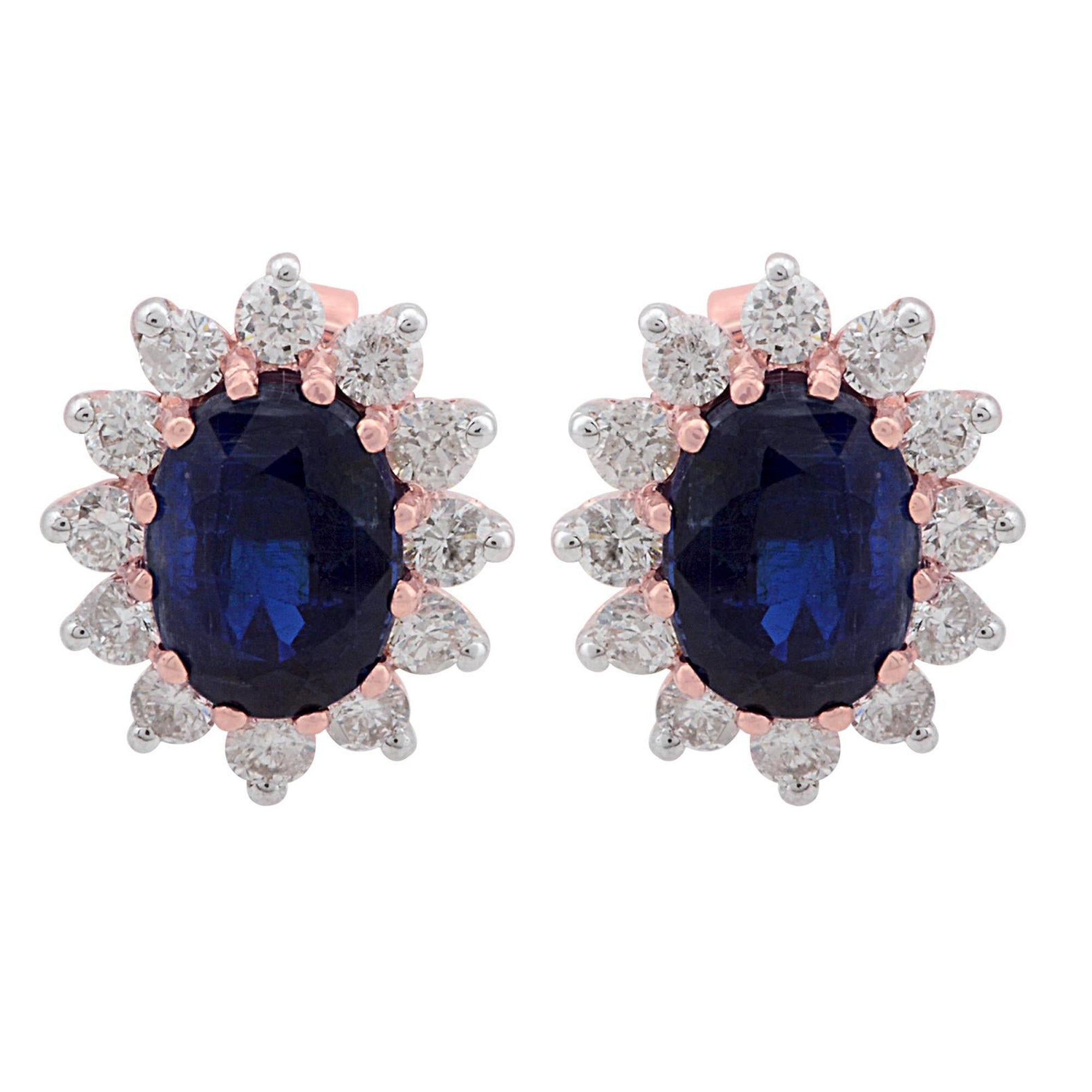 Boucles d'oreilles kyanite ovale 2,66 carats réels Boucles d'oreilles kyanite ovale 0,67 carat diamant Or rose 10 carats en vente