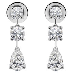 Real 2.66 Carat SI Clarity HI Color Diamond Dangle Earrings 14 Karat White Gold