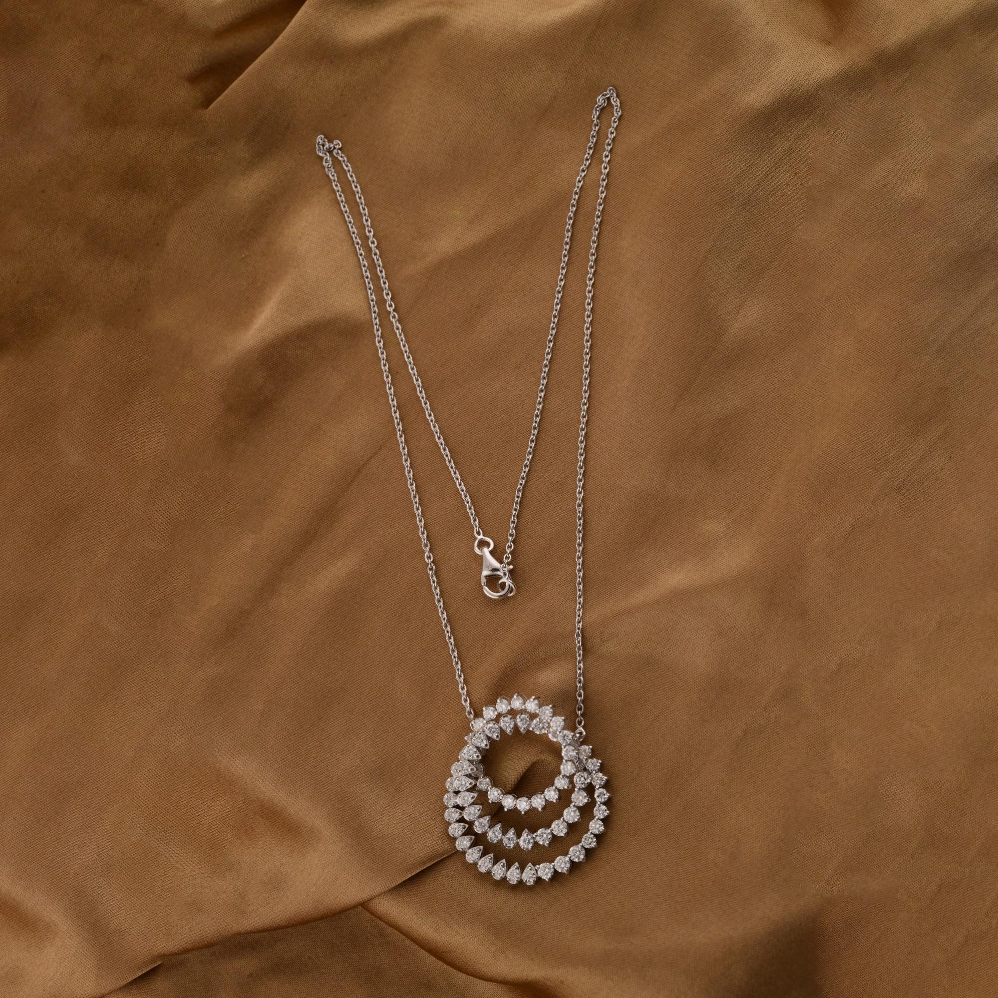 Taglio rotondo Vero 2,67 Carati SI/H Taglio Brilliante Rotondo Collana di Diamanti in Oro Bianco 14k in vendita