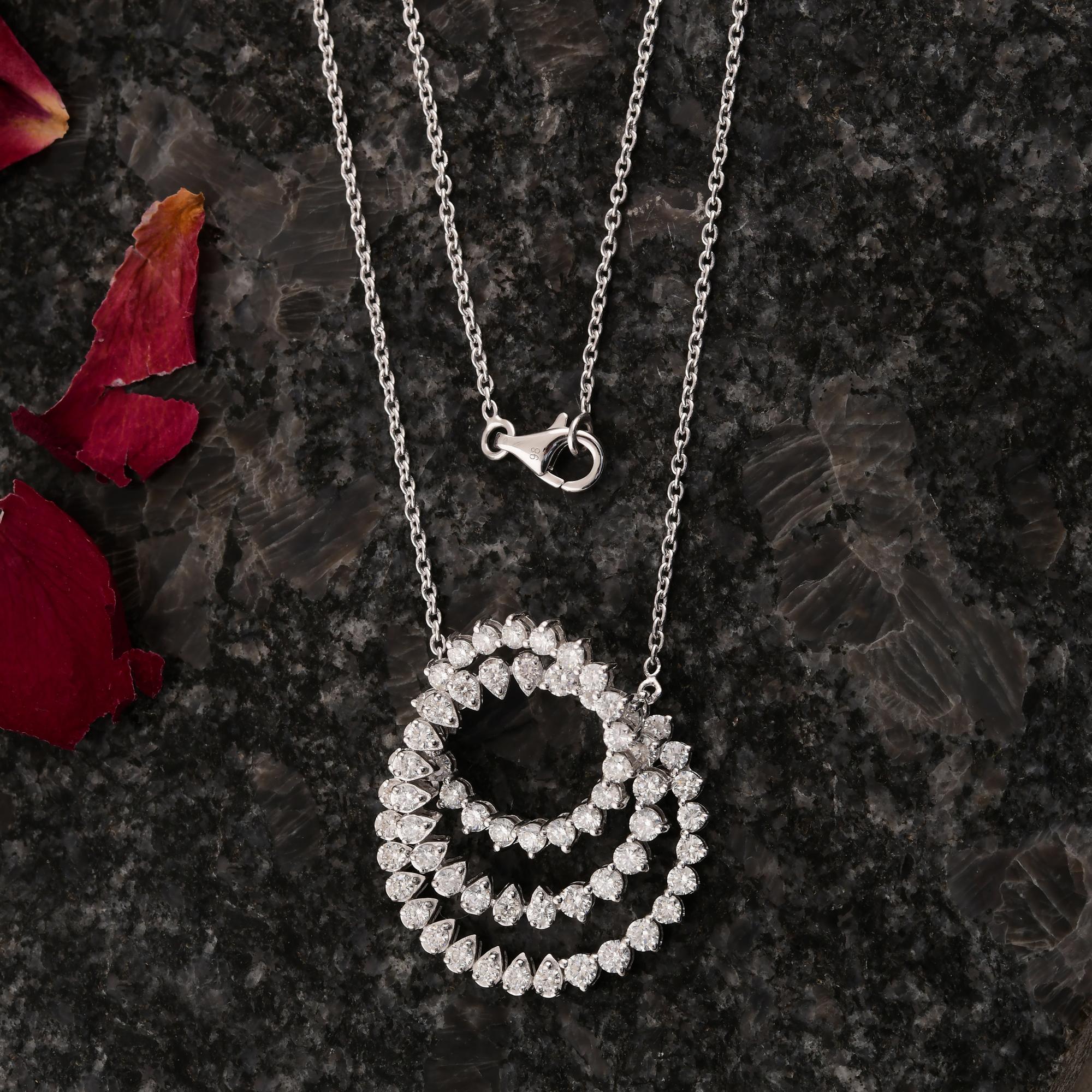 Real 2.67 Carat SI/H Round Brilliant Cut Diamond Pendant Necklace 18k White Gold In New Condition For Sale In Diera, Dubai