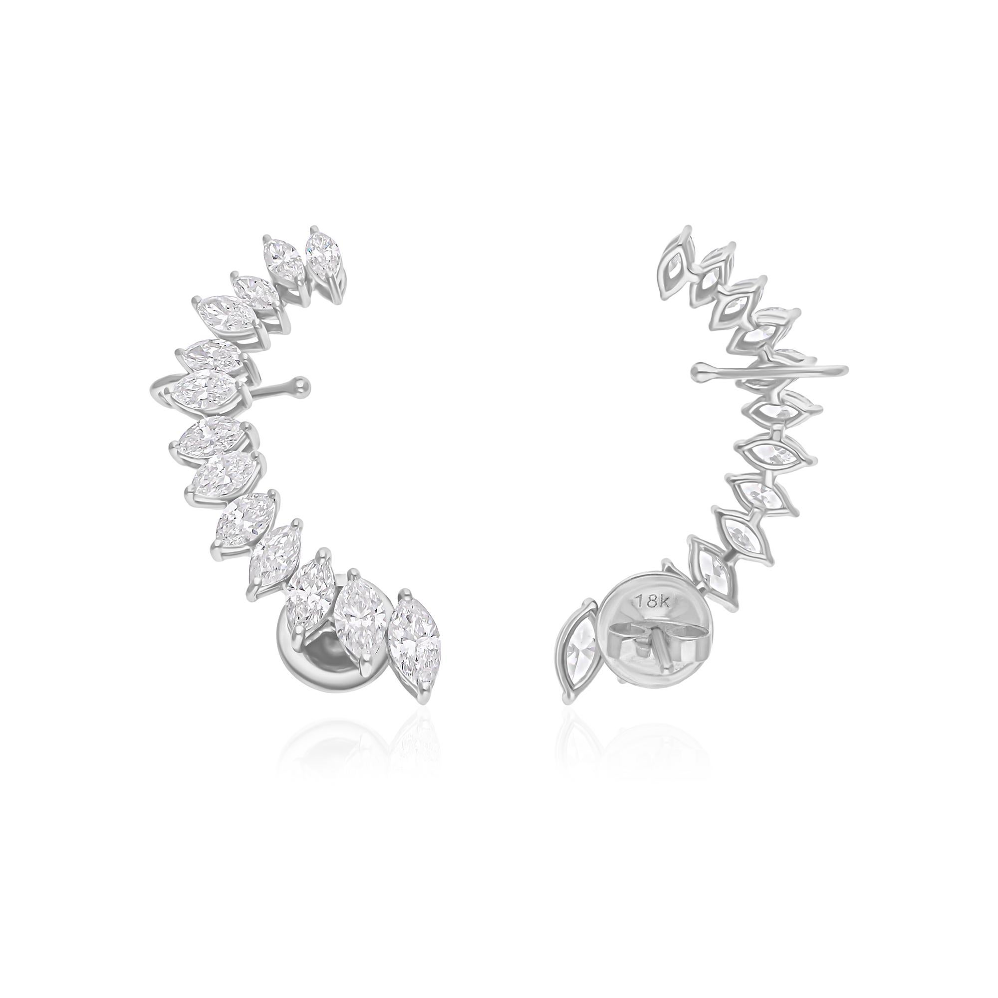 Pendientes puño de diamante marquesa SI/H de 2,69 quilates reales Joyas de oro blanco de 18 quilates Moderno en venta