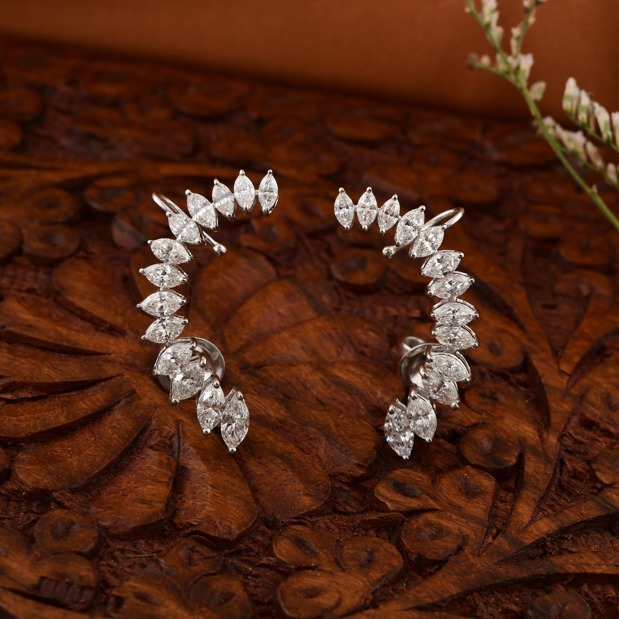 Pendientes puño de diamante marquesa SI/H de 2,69 quilates reales Joyas de oro blanco de 18 quilates Corte marquesa en venta