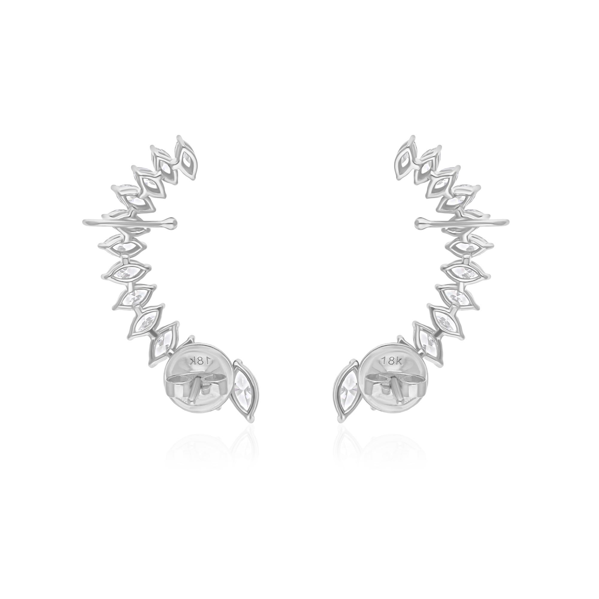 Pendientes puño de diamante marquesa SI/H de 2,69 quilates reales Joyas de oro blanco de 18 quilates en Nuevo estado para la venta en Diera, Dubai