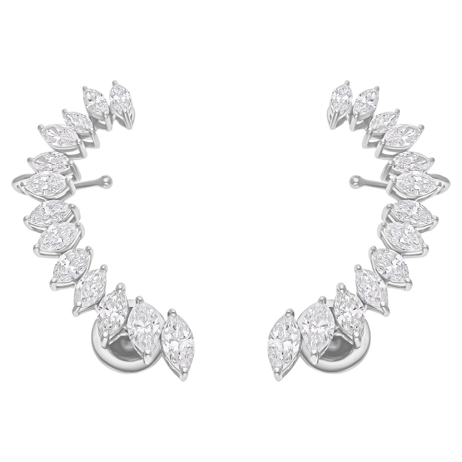 Pendientes puño de diamante marquesa SI/H de 2,69 quilates reales Joyas de oro blanco de 18 quilates en venta