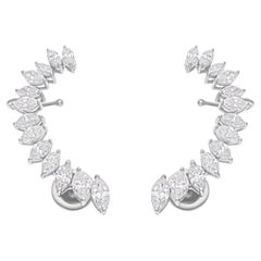 Pendientes puño de diamante marquesa SI/H de 2,69 quilates reales Joyas de oro blanco de 18 quilates