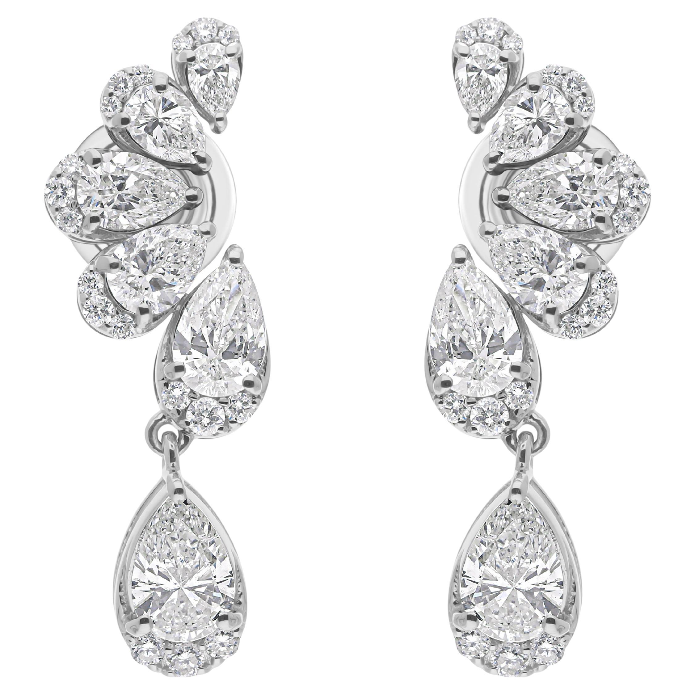 Real 2.7 Carat SI Clarity HI Color Diamond Drop Earrings 14 Karat White Gold